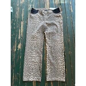 Haute Mama Maternity Straight Leg Jeans Leopard Animal Print Elastic Panel L